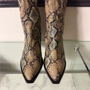 Topshop Tan Snakeskin Heeled Boots